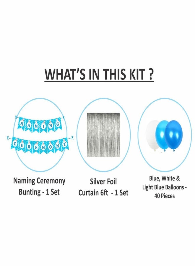 Untumble Naming/Baptism Ceremony Decoration Kit For Baby Boy|Blue Baby Boy Name Ceremony Kit With Naming Ceremony Banner, Silver Foil Curtain, & Balloons |Pack Of 42 - Image 2
